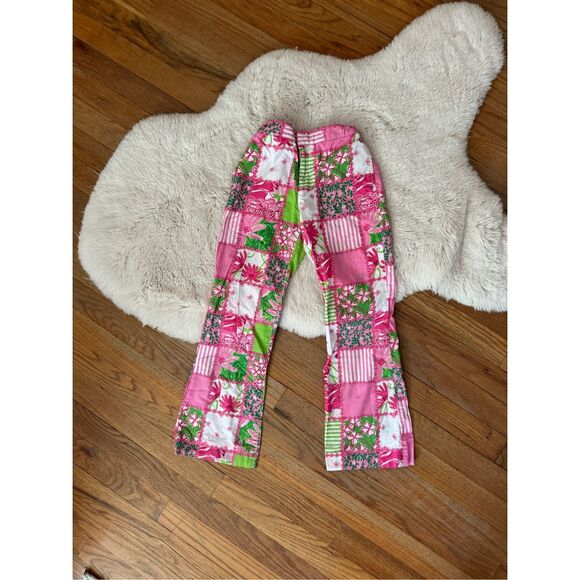 Y2K Lilly Pulitzer Girls Cameron Patchwork Flare Leg Pants Size 8 - Picture 1 of 6